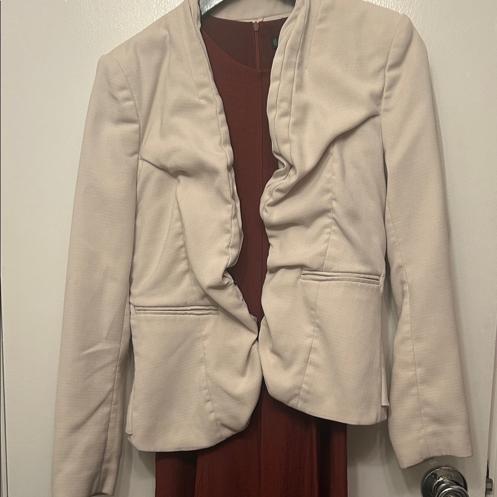 H&M Cream Ruffle Open-Front Blazer Jacket